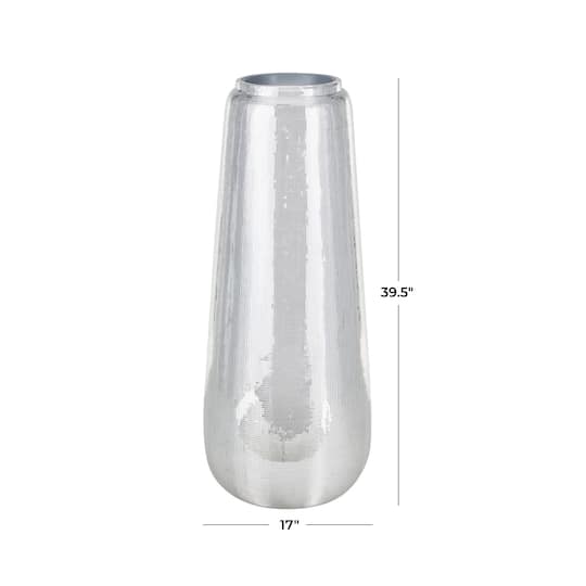 40" Silver Fiberglass Mosaic Floor Vase with Blue Interior,